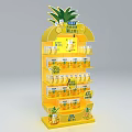 Pineapple Shaped Yellow Display Shelf With Multiple Layers Bottled Products And Promotion Labels 3d model