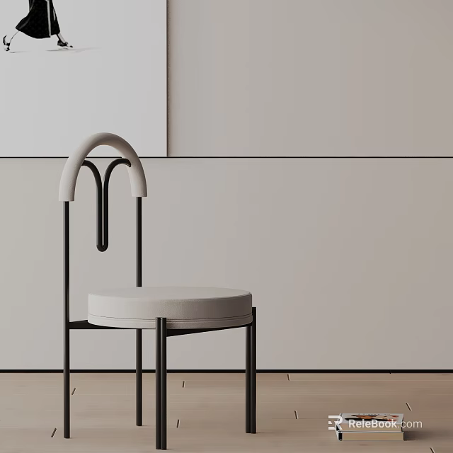 Modern Minimalist Dining Chair With Black Metal Frame And White Upholstered Seat 3d model 
