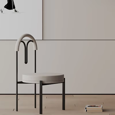 Modern Minimalist Dining Chair With Black Metal Frame And White Upholstered Seat 3d model