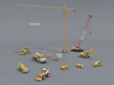 Various Functional Construction Vehicles Including Cranes Bulldozers And Excavators For Building Projects 3d model