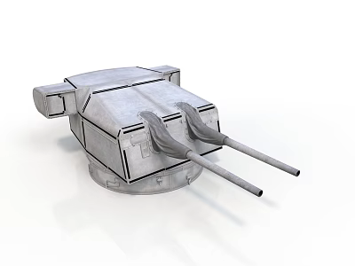 Modern Gray Metallic Turret With Double Barrels On White Background 3D Render 3d model