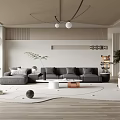 Modern Living Room Interior Design With Gray Sofa Rug Floor Lamp And Plant