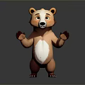 3D Cartoon Bear Character With Brown White Fur Standing Pose And Friendly Expression