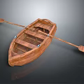 Traditional Wooden Rowing Boat With Oars And Wooden Seats On Smooth Surface