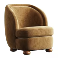 Plush Brown Upholstered Accent Chair Featuring Curved Arms And Wooden Legs