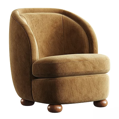 Plush Brown Upholstered Accent Chair Featuring Curved Arms And Wooden Legs 3d model