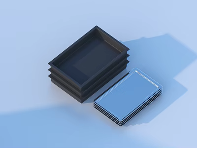 Two Black Stacked And Silver Shiny Rectangular Boxes On Blue Background 3d model