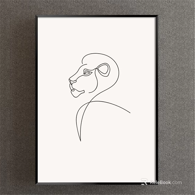 Minimalist Single Line Lion Head Animal Drawing For Wall Art Decor 3d model 