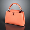 Orange Textured Leather Handbag With Top Handles And V Shaped Logo Design