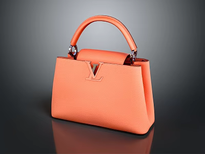 Orange Textured Leather Handbag With Top Handles And V Shaped Logo Design 3d model