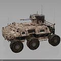 Military Armored Vehicle With Camouflage Paint Multiple Wheels Top Mounted Weapon Antennas And Observation Windows