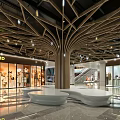 Modern Shopping Mall Lobby Interior With Tree Like Ceiling Structure Store Windows And Seating Area 3d model