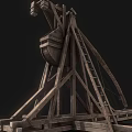 Ancient Wooden Catapult Siege Weapon With Ladder And Launch Arm Frame Structure 3d model