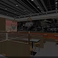 Modern Shopping Mall Restaurant With Orange Counter Wooden Elements Tables Chairs And Green Plants