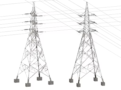 High Voltage Transmission Towers As Industrial Equipment With Metal Structure And Power Lines 3d model
