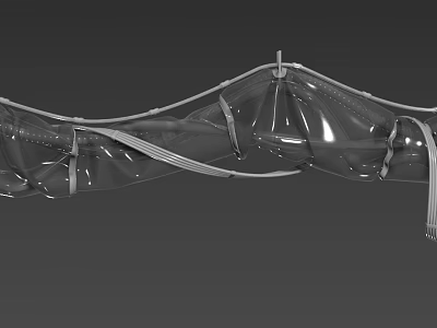 Durable Transparent Plastic Mesh Structure Featuring Metal Support Frame And Straps 3d model