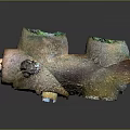 Ancient Stone Arch Ruins Landscape with Rubble Greenery and Sunlight Streaming Through 3d model