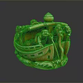 Exquisite Carved Boat Shaped Sculpture Featuring Human Figures And Wave Patterns