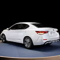 White Modern Sedan Showcased On Circular Display Platform With Black Background
