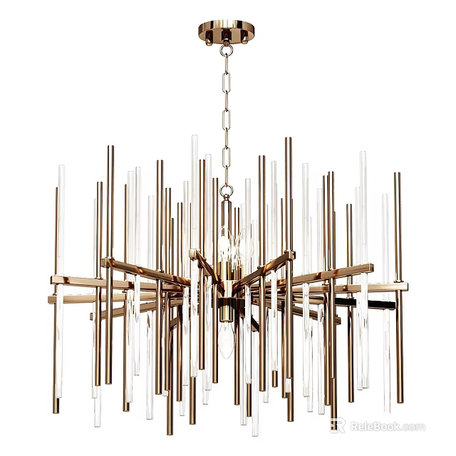 Modern Contemporary Chandelier With Metal Structure And Slender Glass Rods For Living Room Decor 3d model 