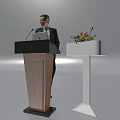 Modern Functional Desk Podium With White Design And Flower Arrangement For Presentations