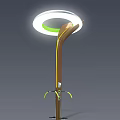 Stylish Outdoor Light With Circular Illumination Wooden Pole And Green Accents