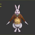 Cute White Rabbit Cartoon Character Wearing Brown Coat And Green Bow Tie