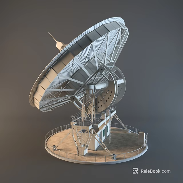 Large Industrial Satellite Dish Antenna With Circular Platform And Support Framework 3d model 