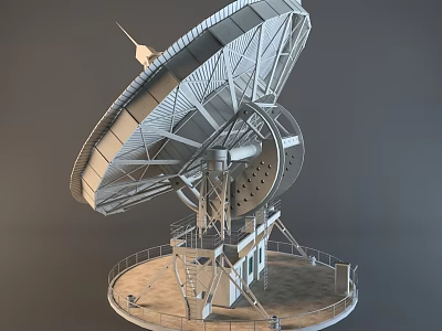 Large Industrial Satellite Dish Antenna With Circular Platform And Support Framework 3d model