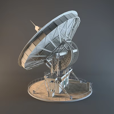Large Industrial Satellite Dish Antenna With Circular Platform And Support Framework 3d model