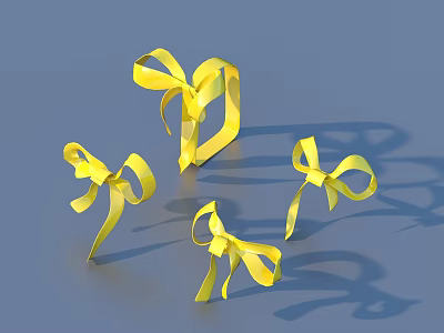 Four Yellow Decorative Ribbon Bows On Blue Background With Shadows 3d model