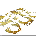 Golden Wheat Decorative Motifs With Various Shapes And Bundled Designs