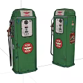 Vintage Green Public Facility Gas Pumps With Standard Oil Logo And Retro Design