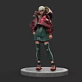 Game and Movie Character With Red Jacket Green Shorts And White Hairstyle On Gray Base