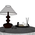 Elegant Table Lamp With Ivory Lampshade Brown Spiral Base And Tray With Candles Fragrance Sticks