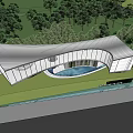 Modern Sales Center Building With Glass Curtain Wall And Curved Architectural Design