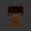 Cartoon Scene Of Traditional Wooden Pavilion With Red Tile Roof Stairs And Railings