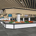 Supermarket Grocery Section With Fresh Fruits Vegetables Display Counters Bright Lighting And TV Screens