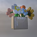 Inflatable Shopping Bag Decoration with Colorful Flower Shapes Against Blue Sky