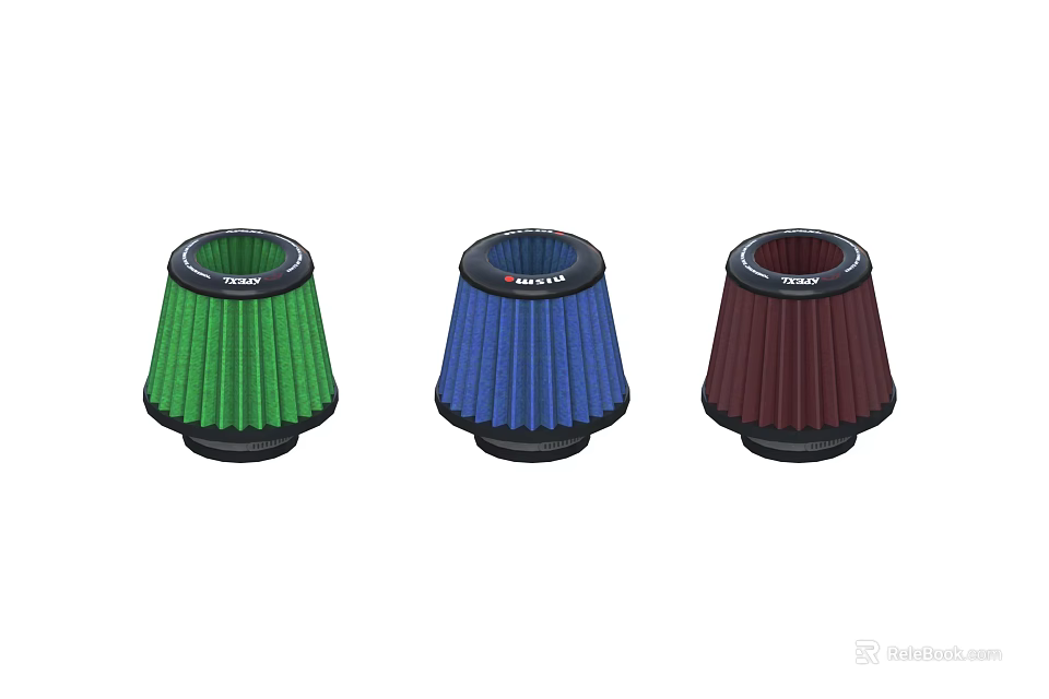High Quality Injen Industrial Air Filters Three Different Colors Green Blue Red 3d model 