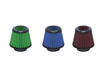 High Quality Injen Industrial Air Filters Three Different Colors Green Blue Red 3d model High Quality Injen Industrial Air Filters Three Different Colors Green Blue Red 3d model