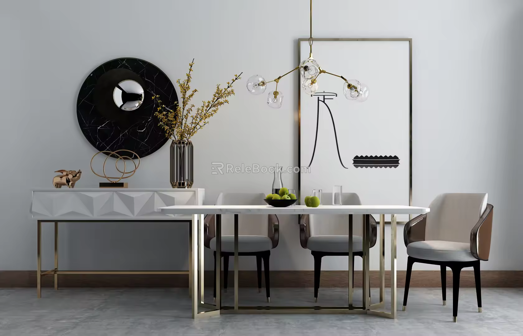 Post-modern dining table and chair combination 3d model