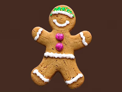 Decorated Gingerbread Man Cookie With Green Icing Head Pink Buttons And White Edges 3d model