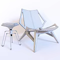 Modern Wooden Accent Chair With Geometric Design And Side Table Holding Book