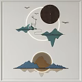 Wall Decor With Circular Clock Standing Deer Mountains Moon And Birds 3d model