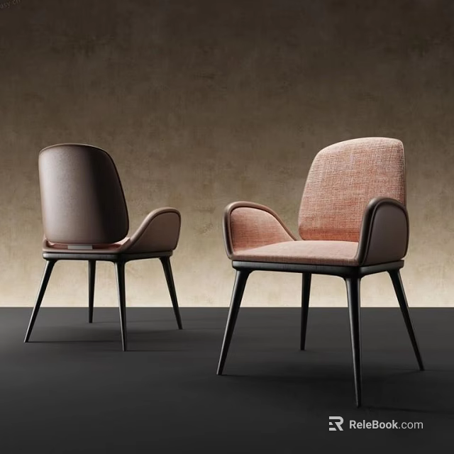 Modern Leather and Fabric Leisure Chairs with Armrests and Slim Black Legs 3d model 