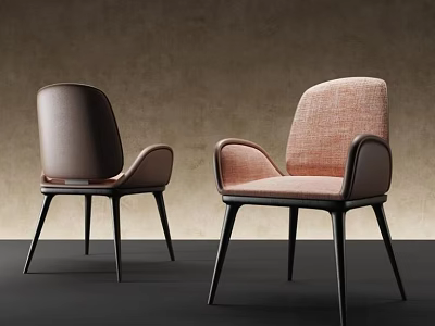 Modern Leather and Fabric Leisure Chairs with Armrests and Slim Black Legs 3d model