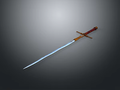 Traditional Decorative Sword With Sharp Metal Blade Red Handle And Ornate Golden Crossguard 3d model