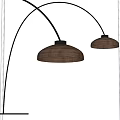 Modern Floor Lamp With Arched Black Arms And Wooden Shades For Home Decor