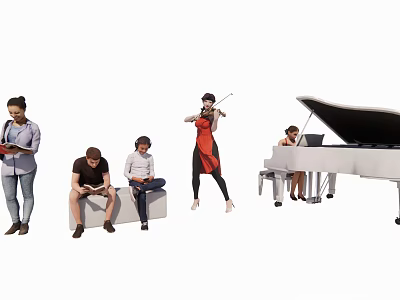 Group of People Reading Using Devices Playing Violin and Piano Together 3d model